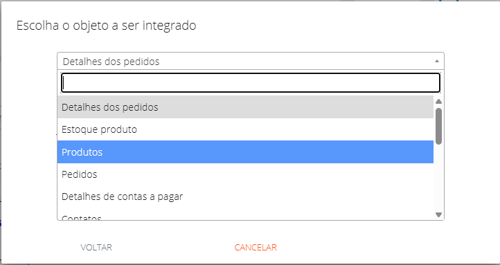 Configuração do objeto de integração