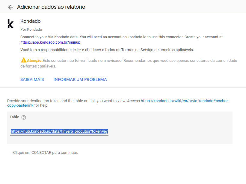Colando a URL da tabela
