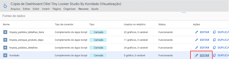 Editando a fonte de dados