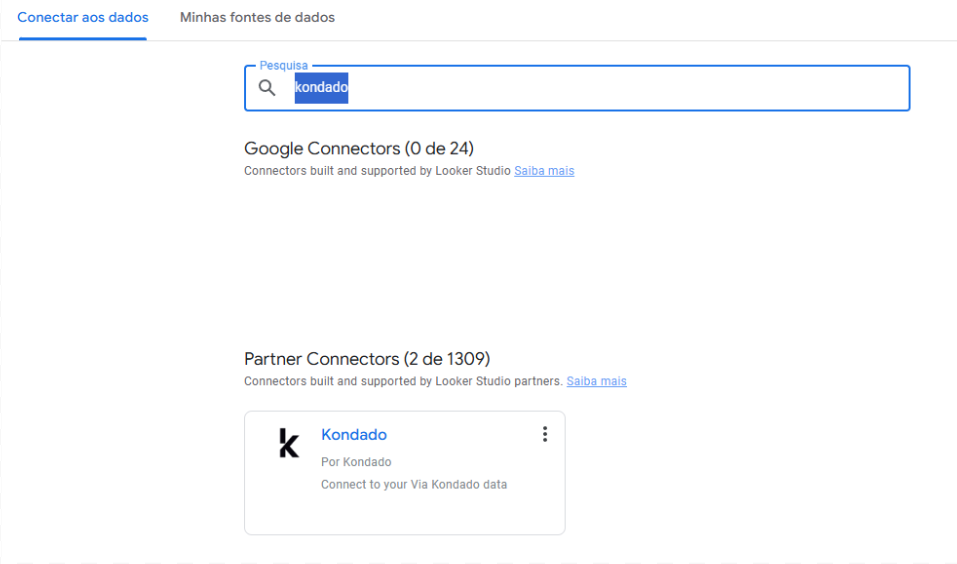 Pesquisando o conector Kondado no Looker Studio